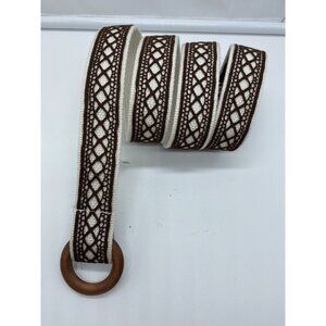 Liz Claiborne D-Ring Belt Woven White Brown 43 Inches Size Large Women Very Nice